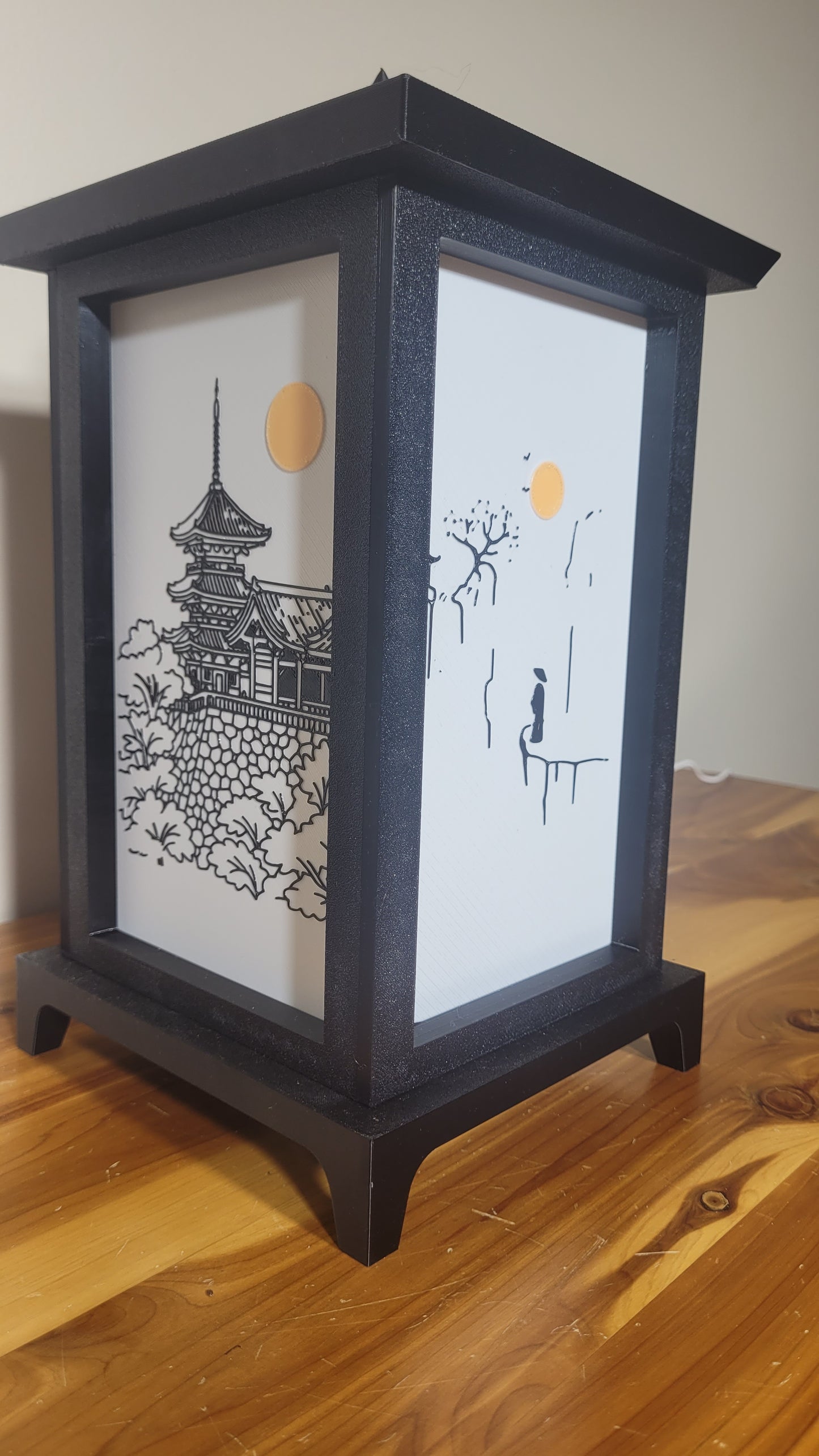 Oriental LED Lantern Lamp | USB RGB 3D Printed Table Light | Customizable Panels | Korean-Inspired Décor