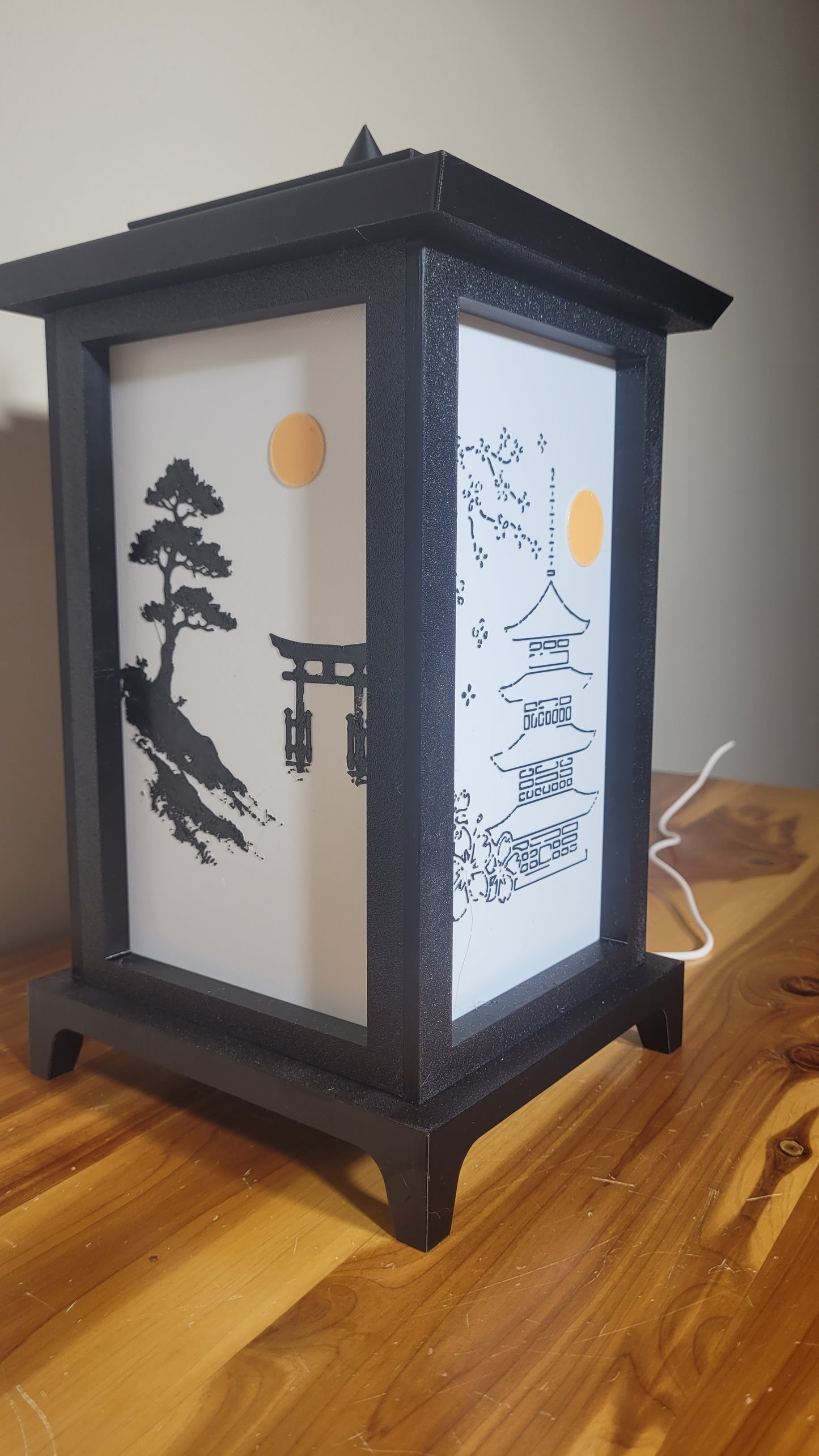 Oriental LED Lantern Lamp | USB RGB 3D Printed Table Light | Customizable Panels | Korean-Inspired Décor