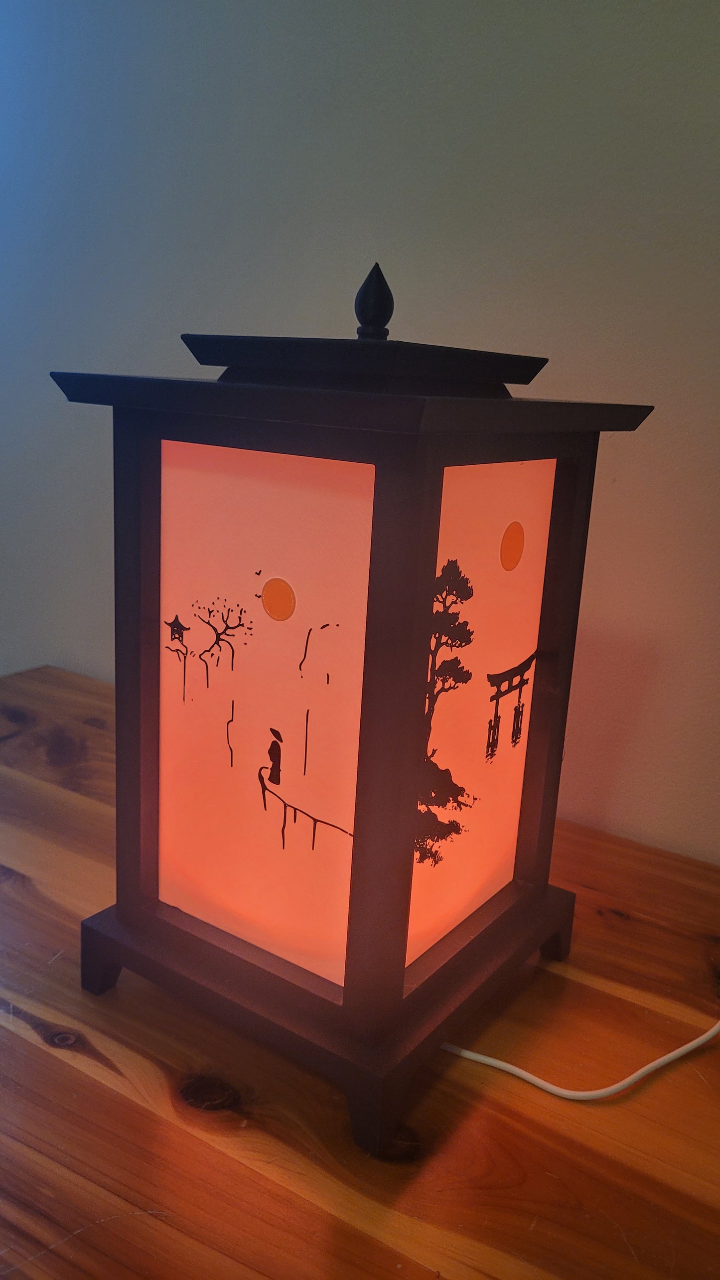 Oriental LED Lantern Lamp | USB RGB 3D Printed Table Light | Customizable Panels | Korean-Inspired Décor