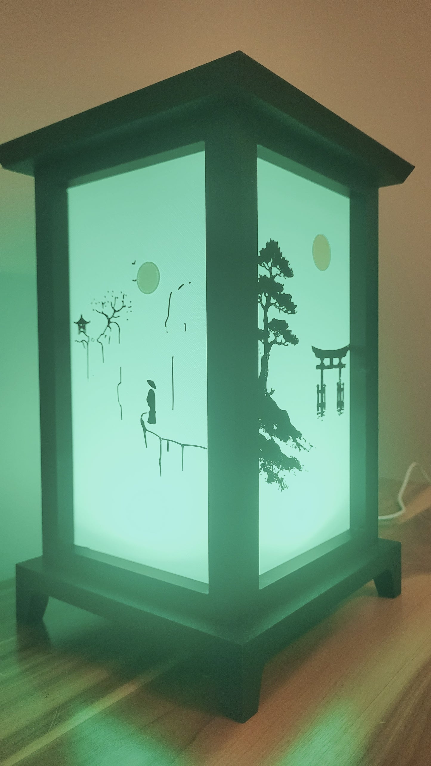 Oriental LED Lantern Lamp | USB RGB 3D Printed Table Light | Customizable Panels | Korean-Inspired Décor